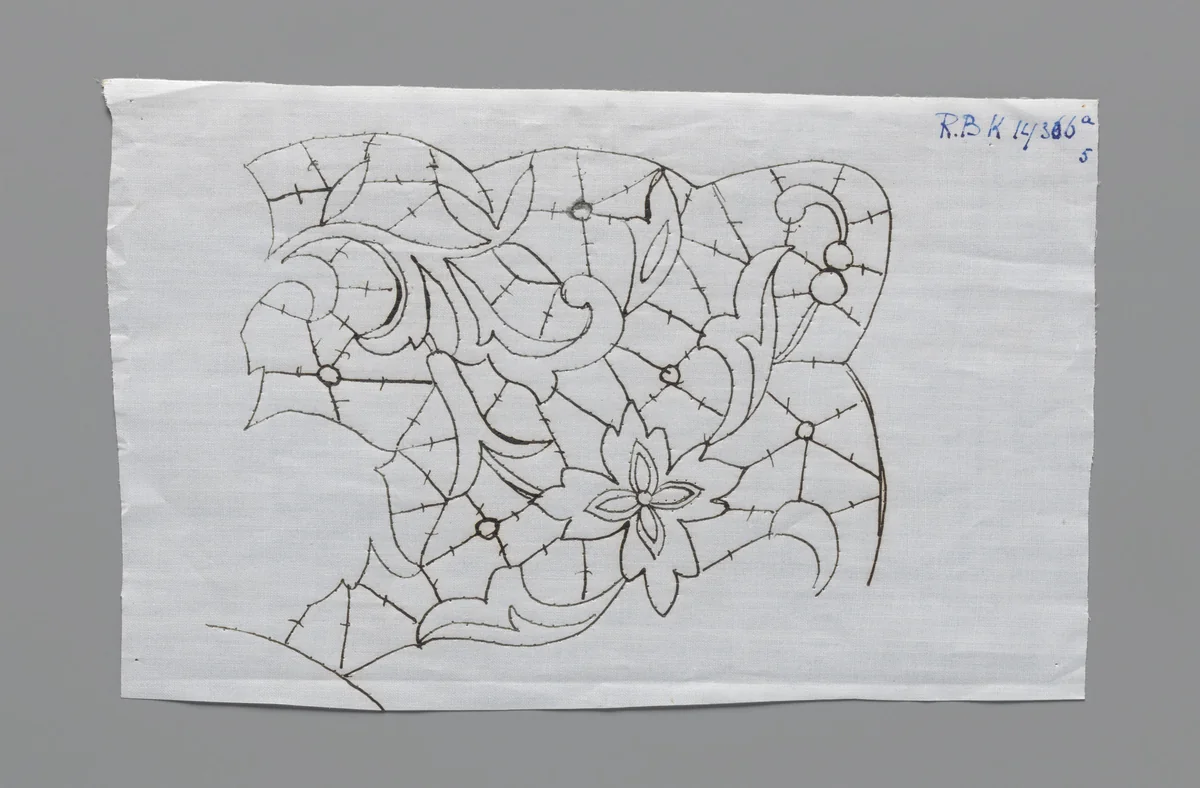 Prikking voor het maken van een deel van een kraag van naaldkant by Village Elisabeth, textile, 1915-1924