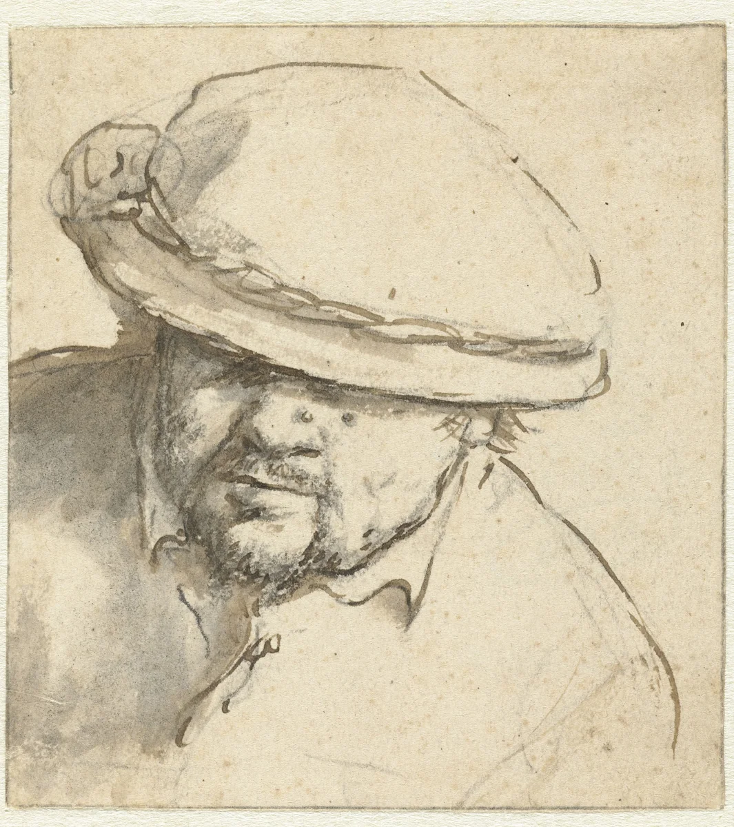 Hoofd van een man met een hoed op by Adriaen van Ostade, drawing, 1650-1660