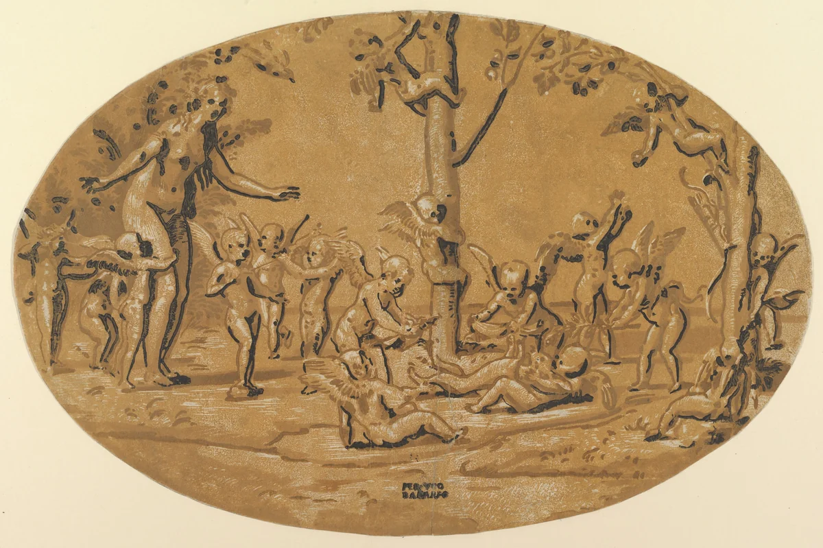 Venus at left in the company of cupids playing by Ugo da Carpi, print, 1515-1525