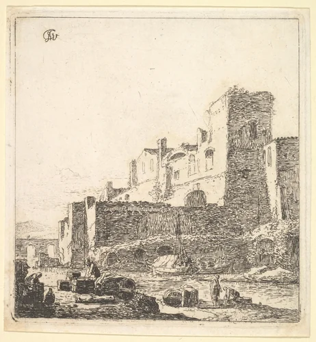 Sailors at a Riverside by Thomas Wijck, print, 1610-1677