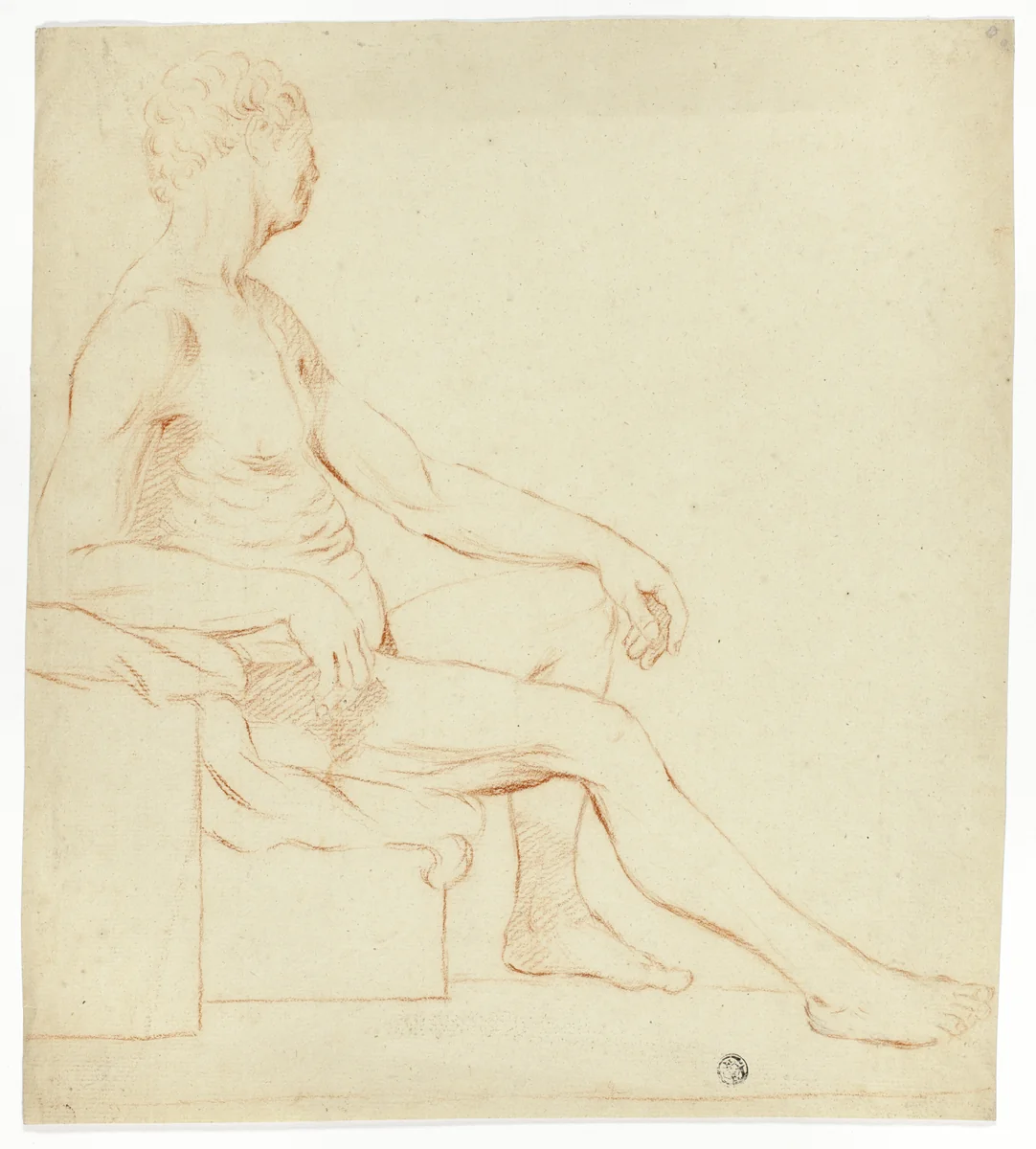 Seated Academic Male Nude by Jacque Louis David, drawing, 1768-1825