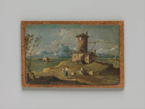 Capriccio with an Island, a Tower, and Houses by Francesco Guardi, painting, 1700-1800