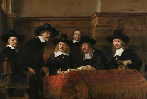The Sampling Officials of the Amsterdam Drapers’ Guild, Known as ‘The Syndics’ by Rembrandt van Rijn, painting, 1662