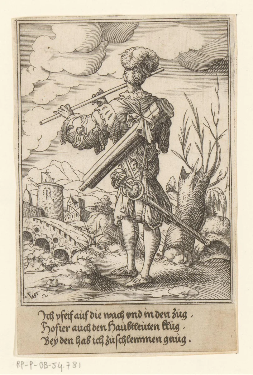 Soldaat met een fluit by Unknown, print, 1524-1562
