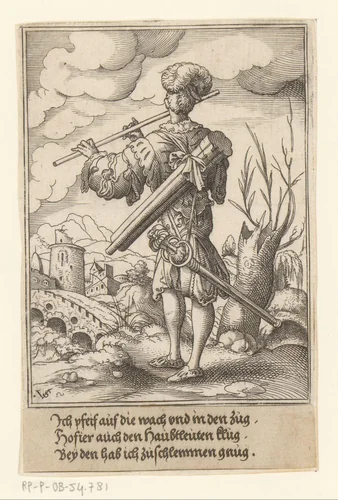 Soldaat met een fluit by Unknown, print, 1524-1562
