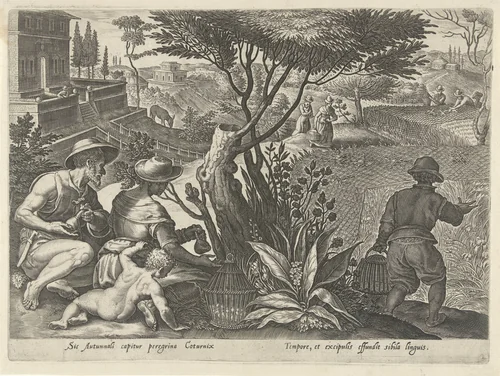 Jacht op patrijzen by Philips Galle, print, 1578