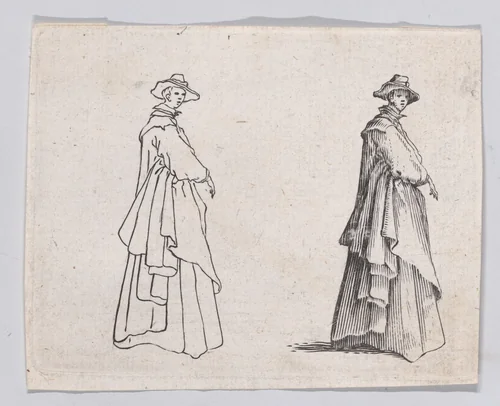 Reverse Copy of La Dame au Vêtement Ample (The Woman with the Ample Clothing), from "Les Caprices" Series A, The Florence Set by anonymous, print, 1620-1700