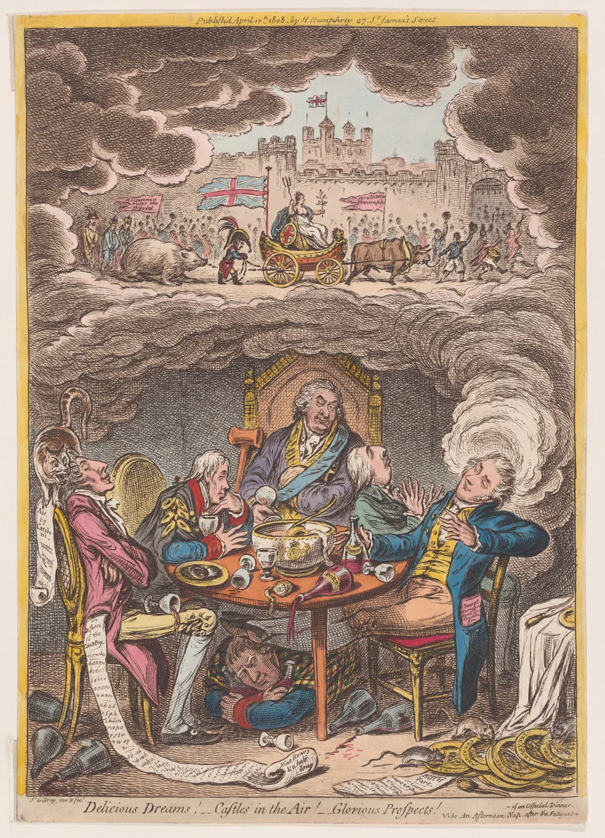 Delicious Dreams! –Castles in the Air! –Glorious Prospects! by James Gillray, print, 1808