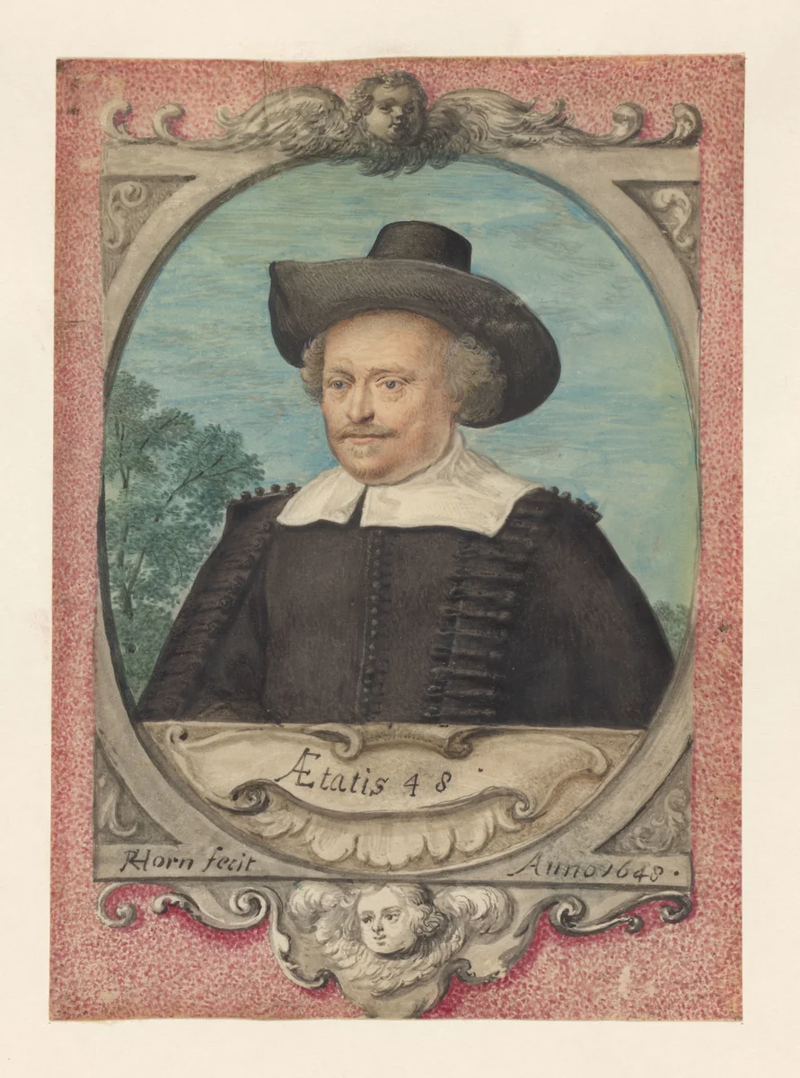 Self-portrait (?) at the Age of Forty-eight by Pieter Kouwenhorn, drawing, 1648