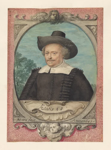 Self-portrait (?) at the Age of Forty-eight by Pieter Kouwenhorn, drawing, 1648
