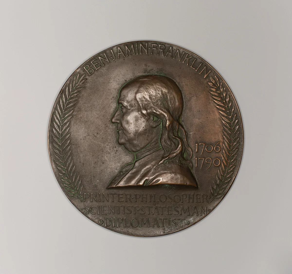 Benjamin Franklin Commemorative Medal by Louis Saint-Gaudens, metalwork, 1906