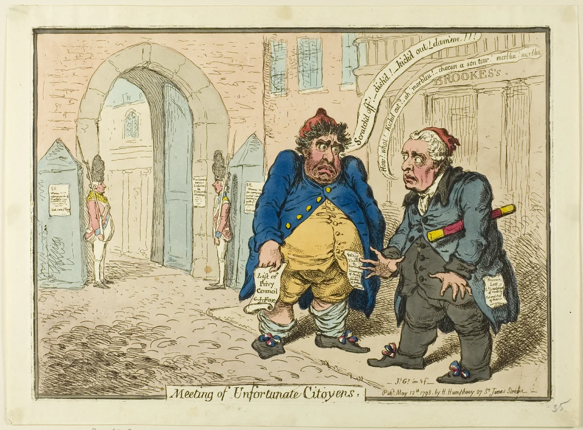 Meeting of Unfortunate Citoyen by James Gillray, print, 1798