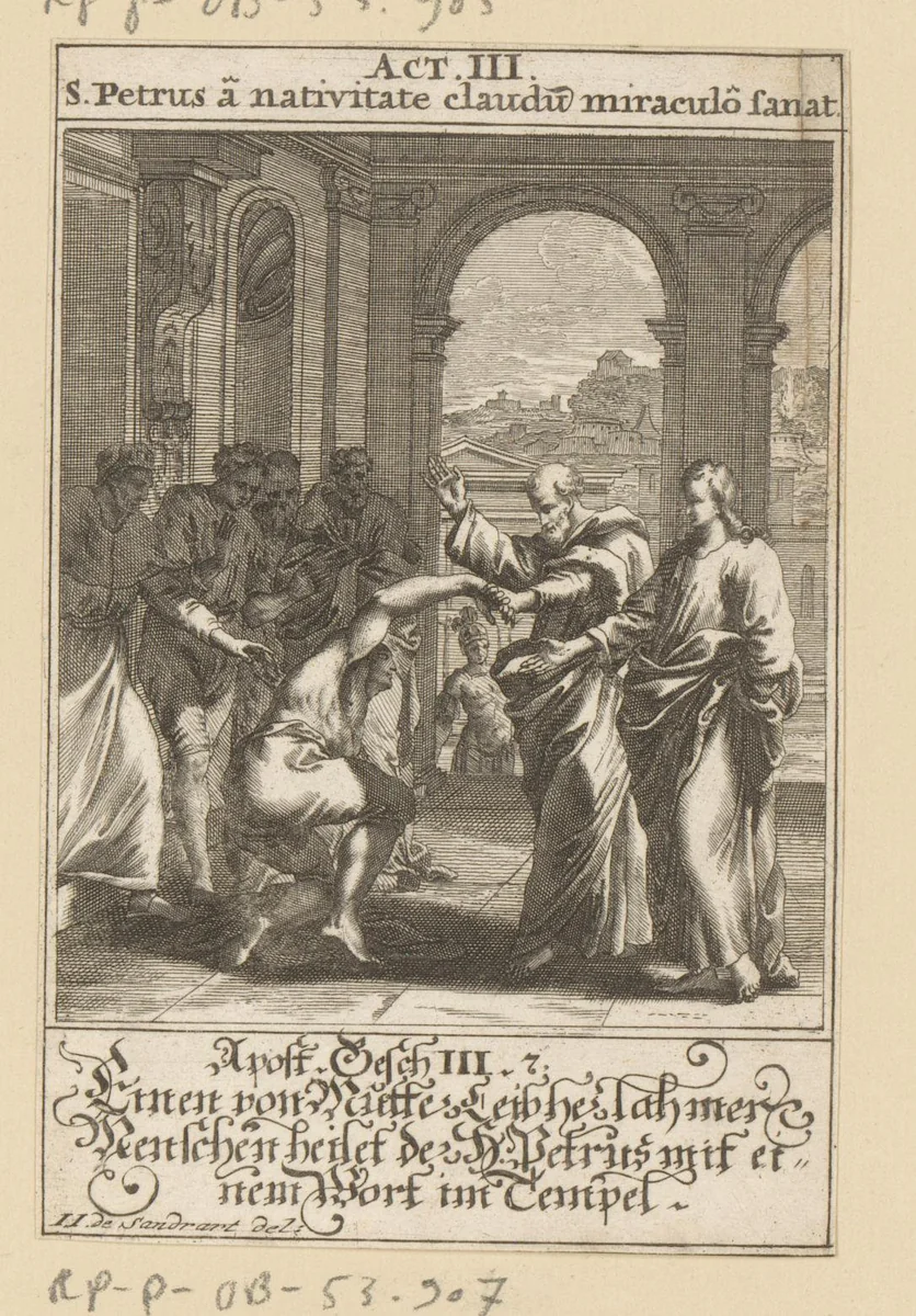 Apostel Petrus geneest een verlamde man by anonymous, print, 1697