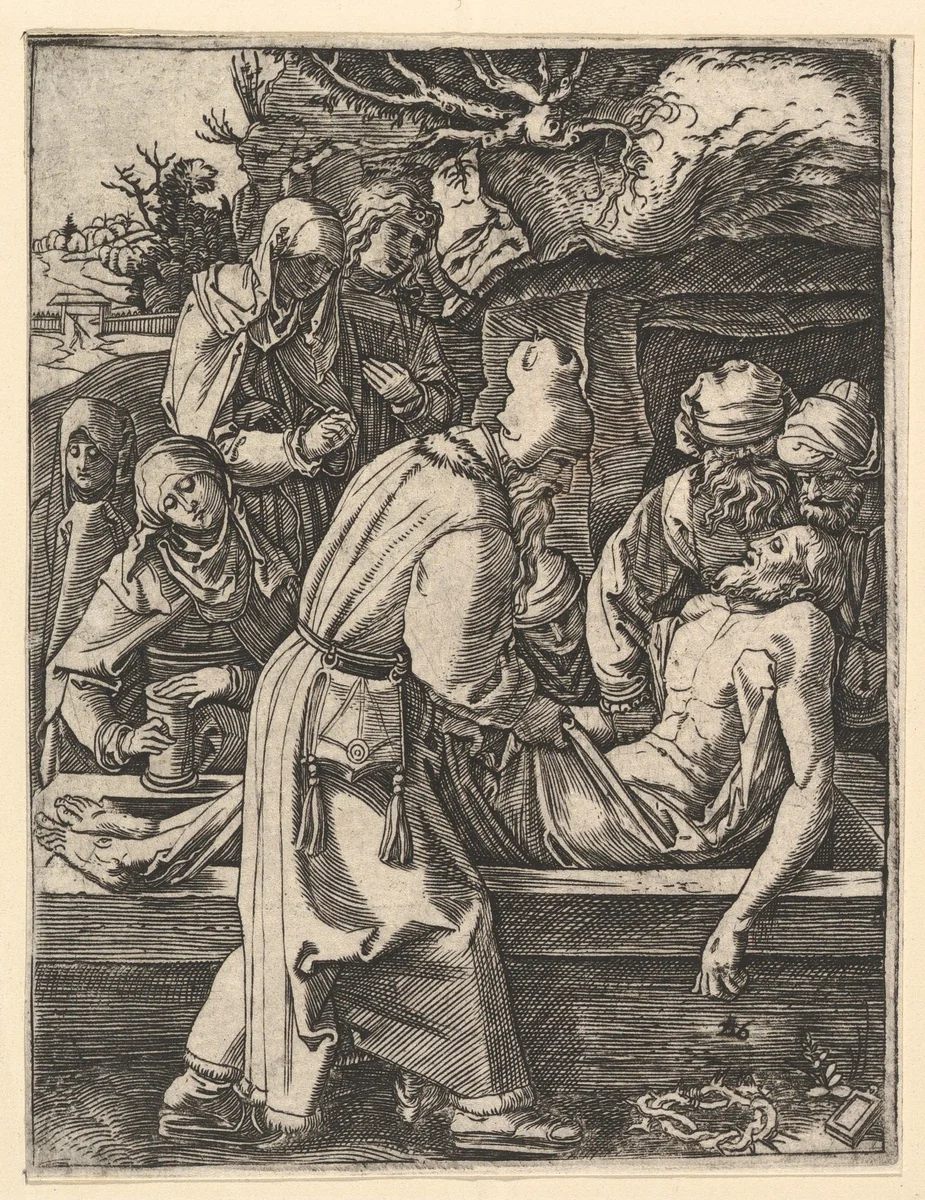 The Entombment, from "The Passion of Christ", after Dürer by Marcantonio Raimondi, print, 1495-1539