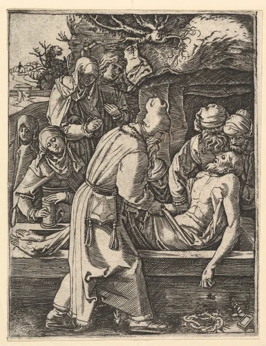 The Entombment, from "The Passion of Christ", after Dürer by Marcantonio Raimondi, print, 1495-1539