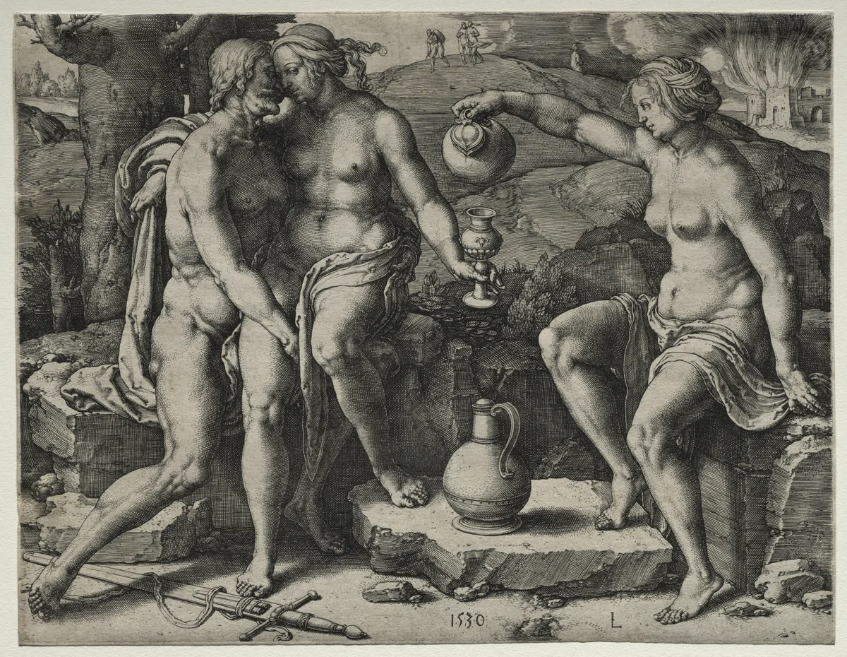 Lot and His Daughters by Lucas van Leyden, print, 1530