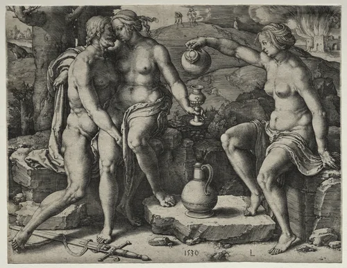 Lot and His Daughters by Lucas van Leyden, print, 1530
