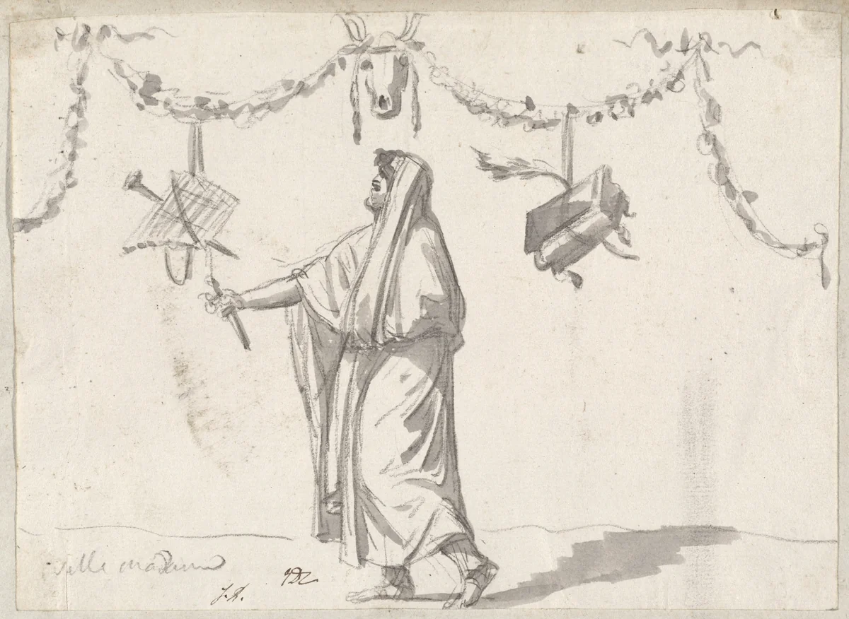 Ornament with a Bearded Man in Ancient Dress by Jacques-Louis David, drawing, 1775-1780