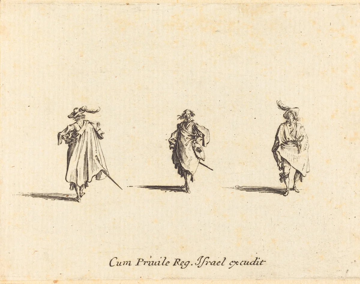 Three Gentlemen by Jacques Callot, print, 1628-1638