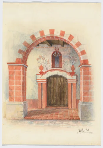 Restoration Drawing: Main Doorway & Arch to Mission House by Geoffrey Holt Harry Mann Waddell, index of american design, 1938