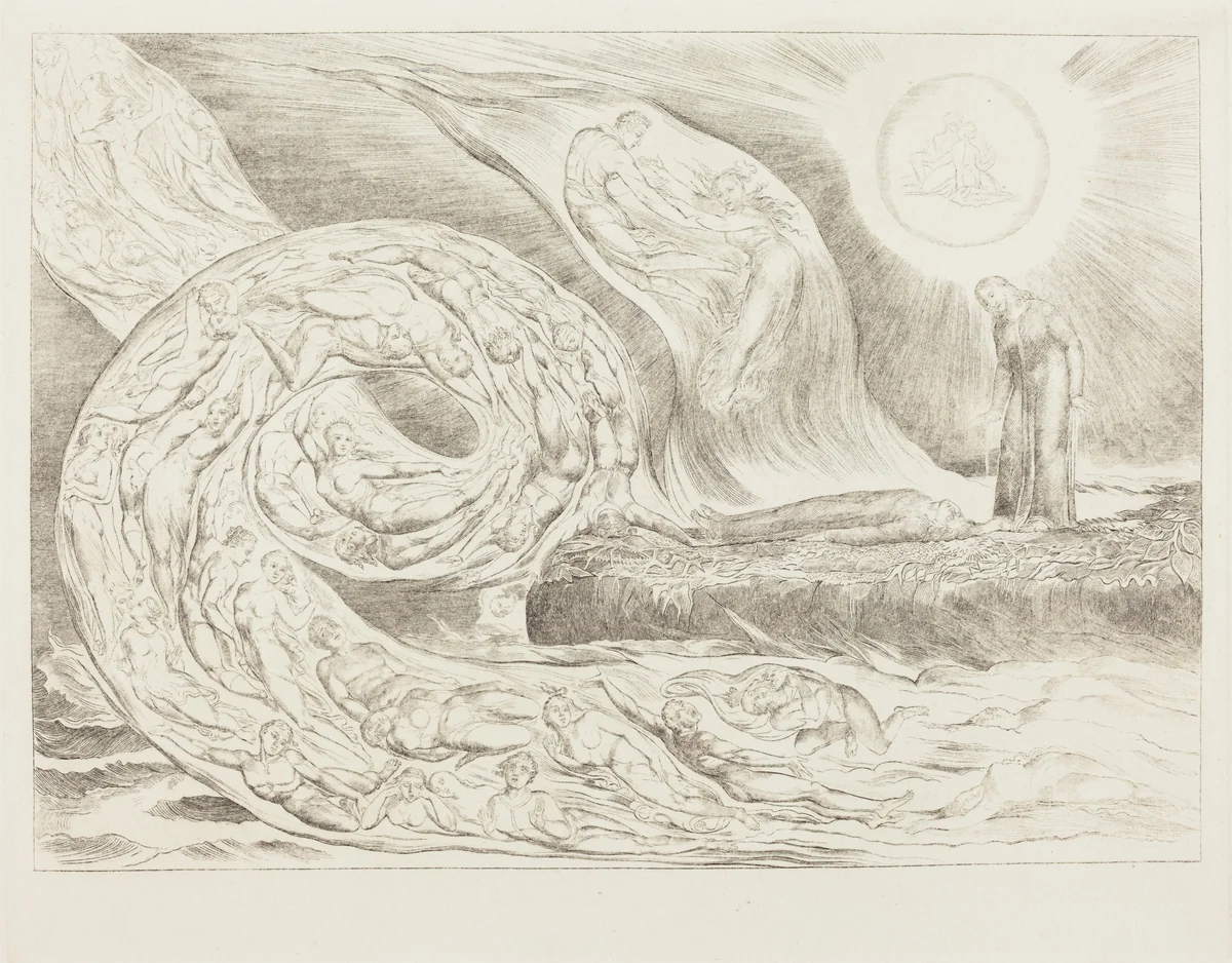 The Circle of the Lustful: Paolo and Francesca by William Blake, print, 1827