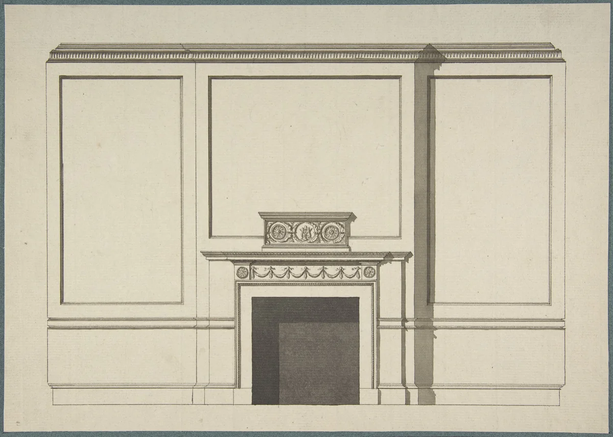 Design for a Chimneypiece in the Garden Hall, Manresa House, Roehampton, Surrey by Sir William Chambers, drawing, 1755-1765