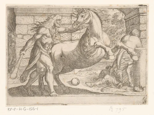 Hercules en de merries van Diomedes by Antonio Tempesta, print, 1608