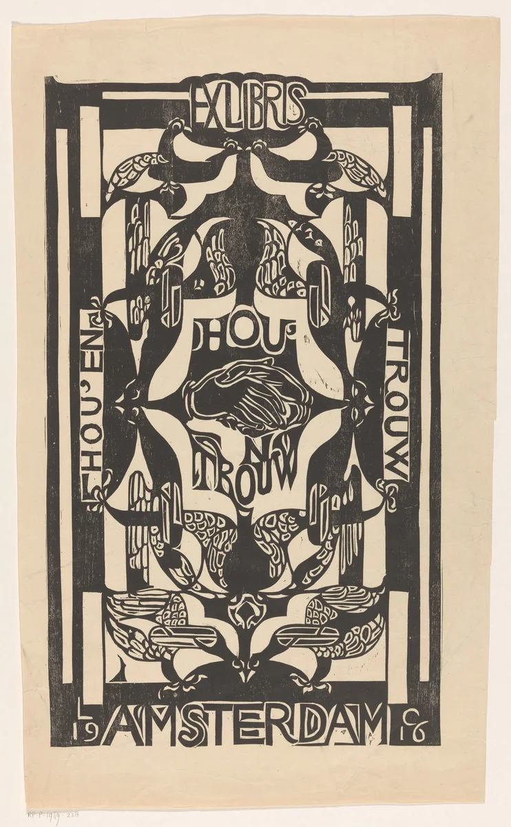 Ex libris van de vereniging Hou'en Trouw by Carel Adolph Lion Cachet, print, 1916
