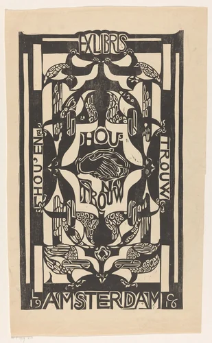 Ex libris van de vereniging Hou'en Trouw by Carel Adolph Lion Cachet, print, 1916