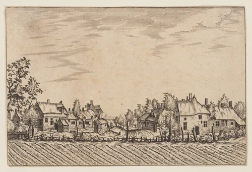 Farms, Ploughed Field in the Foreground, from Master of the Small Landscape Series by Johannes van Doetecum, print, 1560