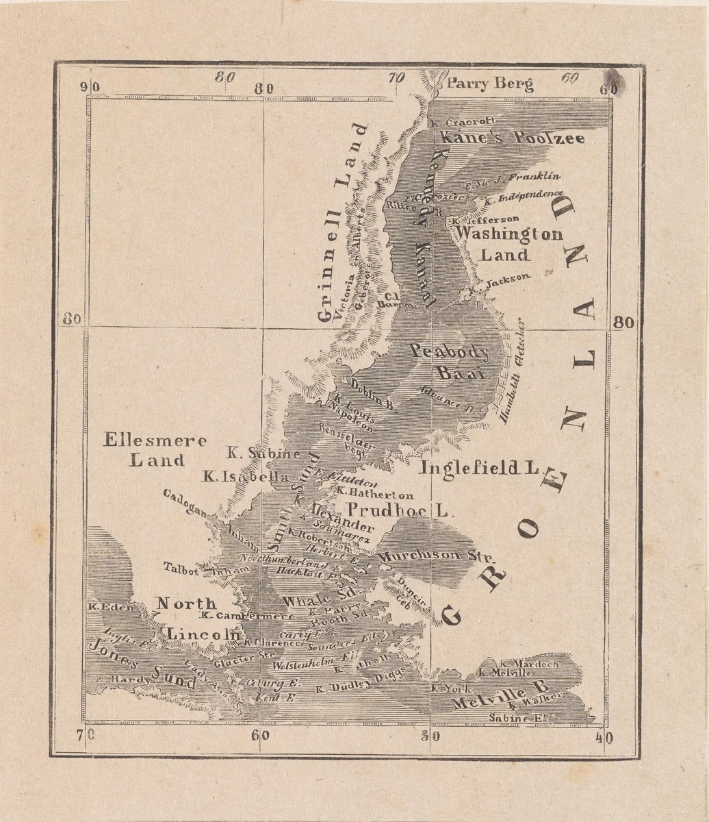 Kaart van de baai tussen Ellesmere-eiland te Canada en Groenland by Isaac Weissenbruch, print, 1836-1912