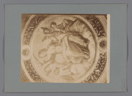 Fotoreproductie van het fresco Gerechtigheid door Rafaël in de Stanza della Segnatura, Vaticaanstad by anonymous, photograph, 1851-1900