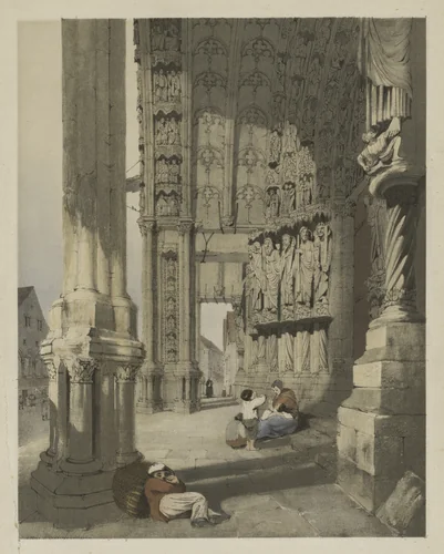 Picturesque Architecture in Paris, Ghent, Antwerp, Rouen, Etc.: South Porch of Chartres Cathedral, by Thomas Shotter Boys, print, 1839