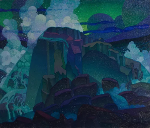 Rock at Sea by Raymond Jonson, painting, 1920-1922