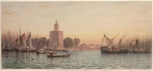 The Harbor of Seville by Samuel Colman, drawing, 1867
