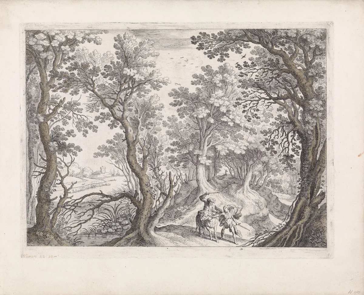 Bileam en de ezel by Guilliam van Nieulandt, print, 1594-1635