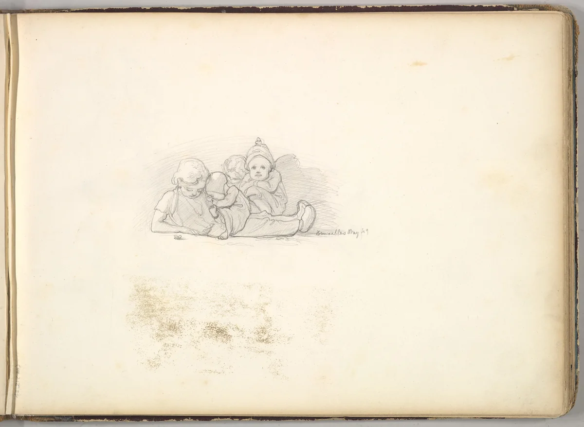 A Group of Seated Children by Frederic Leighton, drawing, 1844-1854