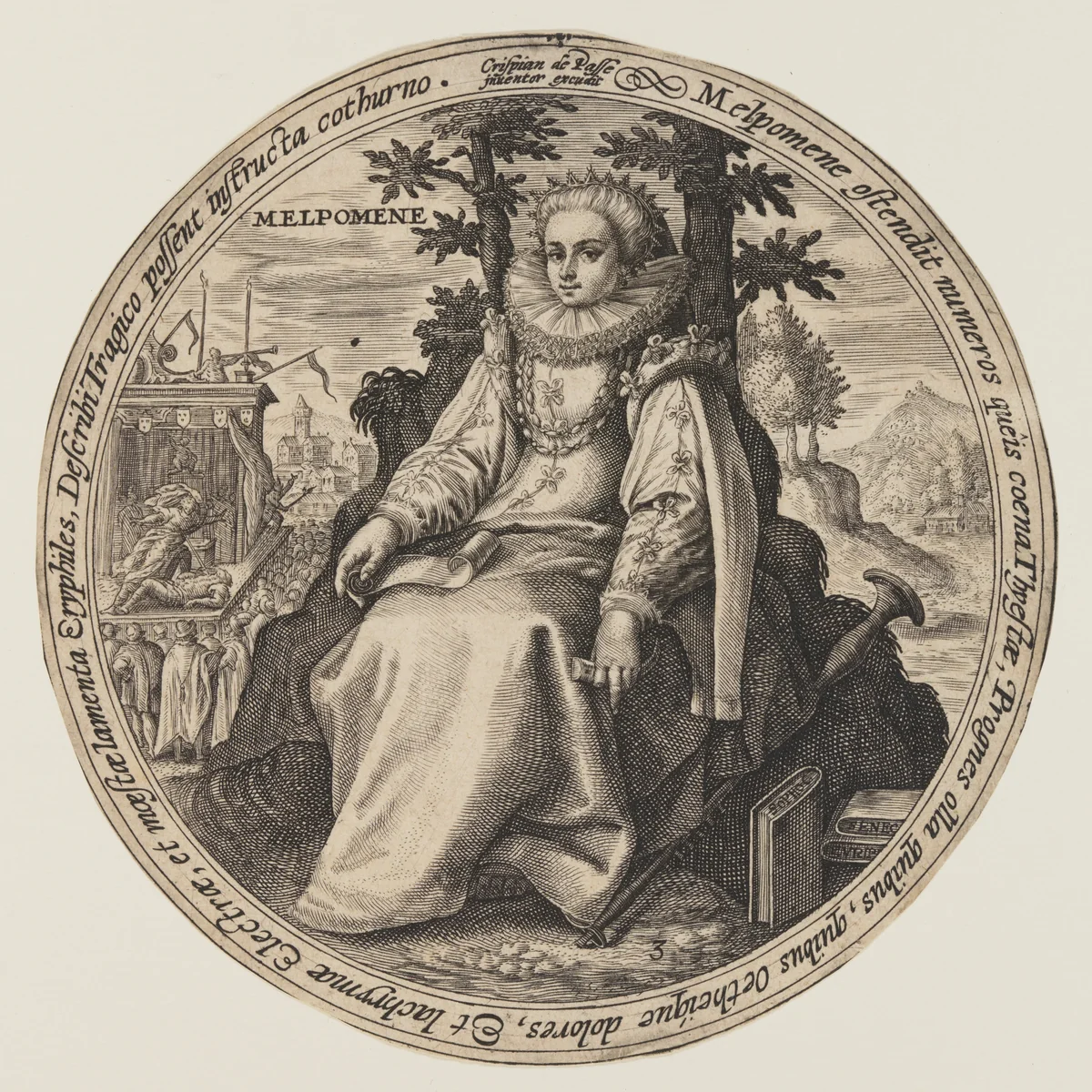 Melpomene, from The Muses by Crispijn van de Passe, print, 1590-1620