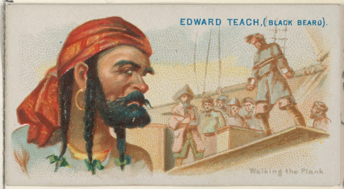 Edward Teach (Black Beard), Walking the Plank, from the Pirates of the Spanish Main series (N19) for Allen & Ginter Cigarettes by Allen & Ginter, print, 1886-1891