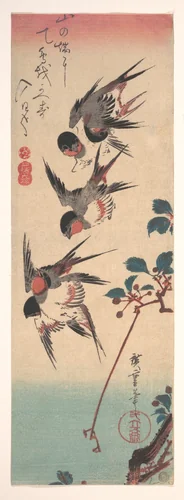 Swallows and Wild Cherry by Utagawa Hiroshige (歌川広重), print, 1824-1844