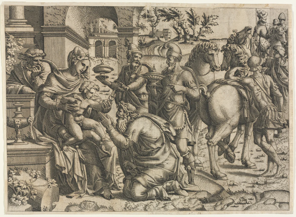 The Adoration of the Magi by Jean Mignon, print, 1540-1550