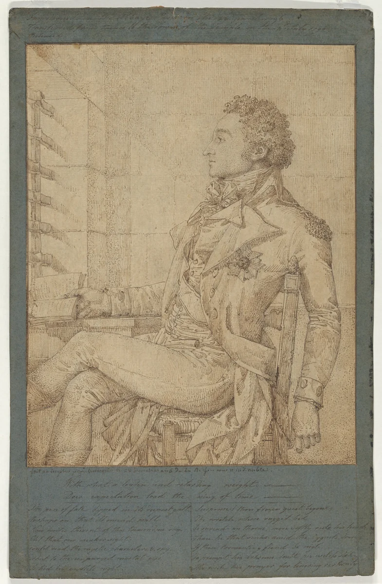Portrait of Sir Sidney Smith in the Temple Prison by Philippe Auguste Hennequin, drawing, 1796