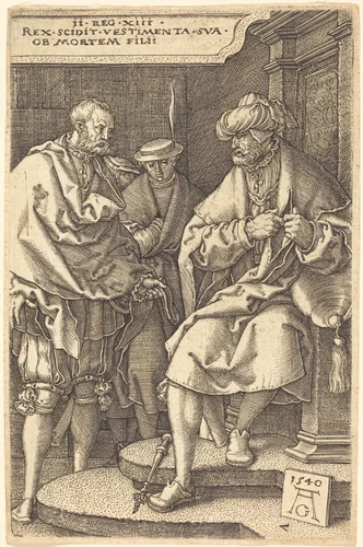 David Casting Off His Robes at the News of the Death of His Son by Heinrich Aldegrever, print, 1540