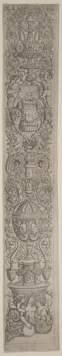 Ornament Panel: Nereid Ridden by Two Children by Giovanni Pietro Birago; Andrea Zoan, print, 1505-1515
