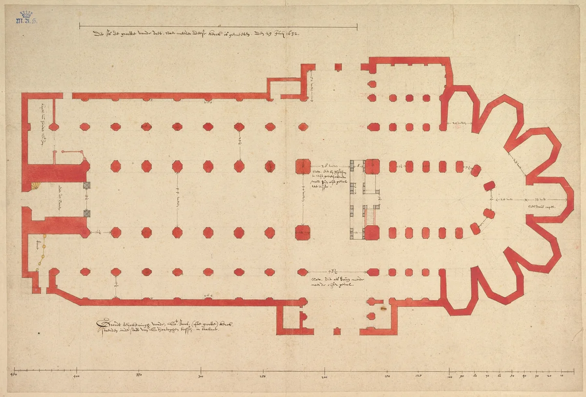 Groundplan of the Church of Saint John in ’s-Hertogenbosch by Pieter Jansz Saenredam, drawing, 1632