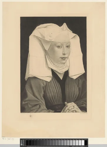 Vrouw met witte kap by Emil Orlik, print, 1909