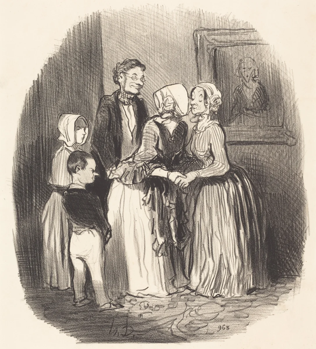 Au novel an, visite... a la tante Rabourdin by Honoré Daumier, print, 1847