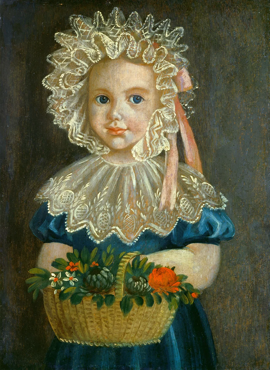 Little Girl with Flower Basket by American 19th Century, painting, 1830