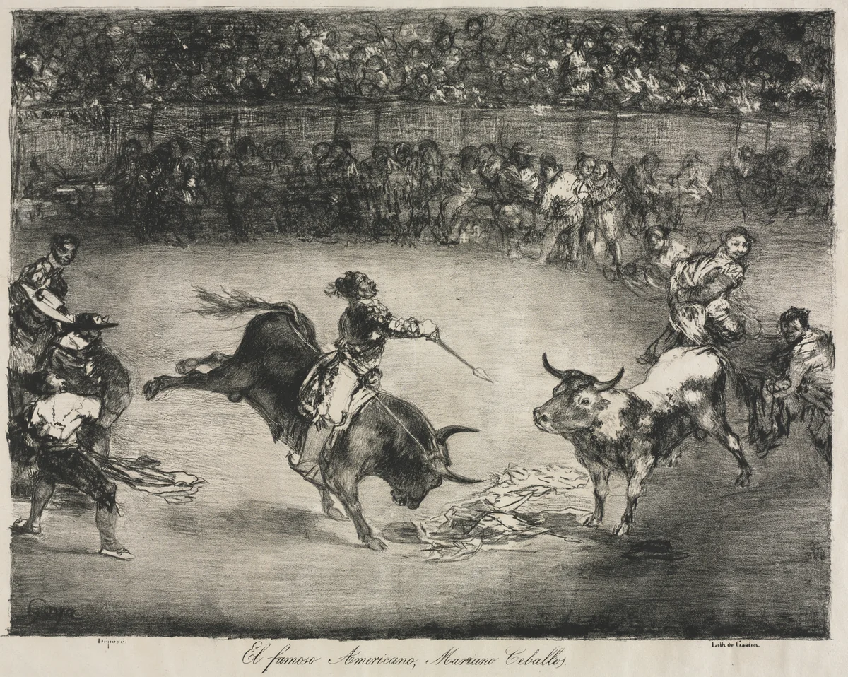 The Bulls of Bordeaux: The Famous American, Mariano Ceballos by Francisco de Goya, print, 1825
