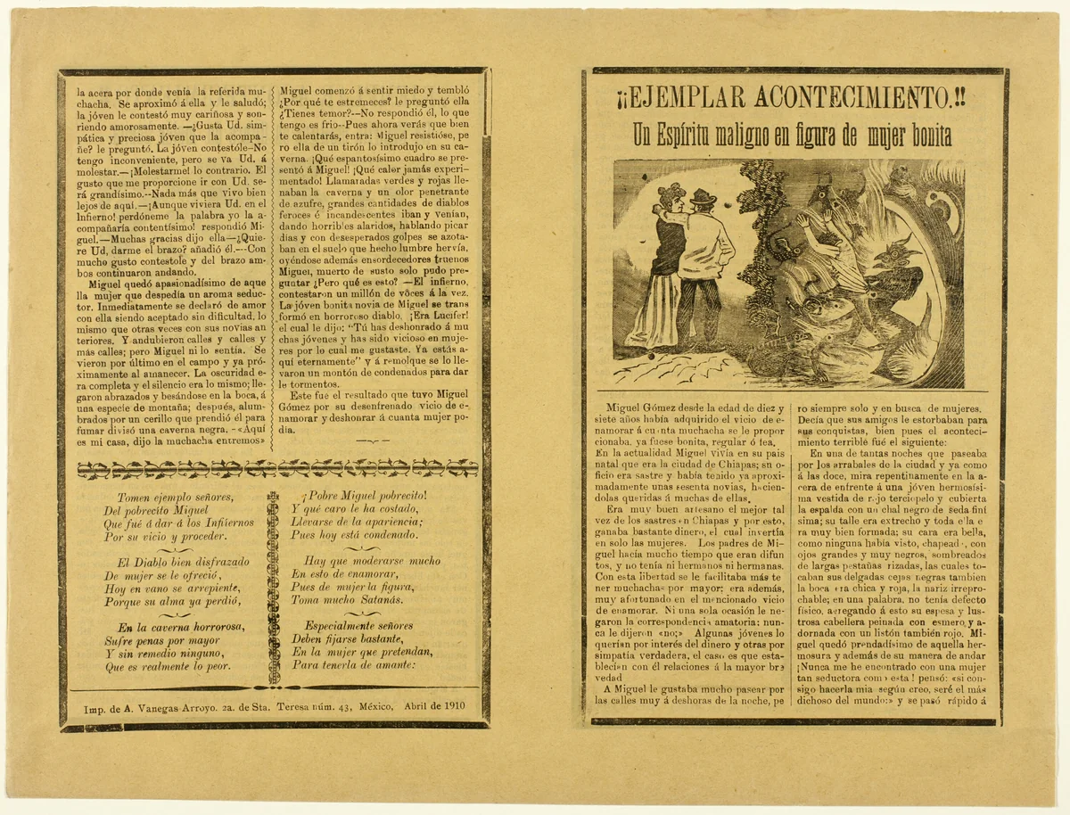 Unusual Occurence! An Evil Spirit in the Form of a Beautiful Woman by José Guadalupe Posada, print, 1910